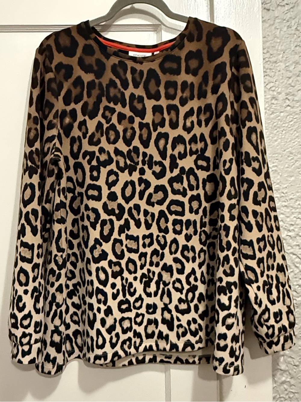 Chico's Leopard Print Long Sleeve Silky Sweatshirt